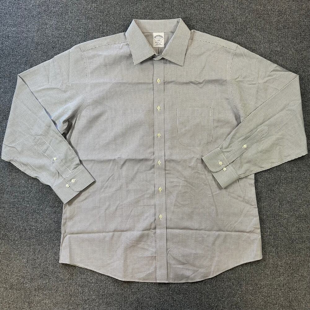 Brooks Brothers Mens Regent Fit Dress Shirt Windowpane Non-Iron Cotton 17-4/5